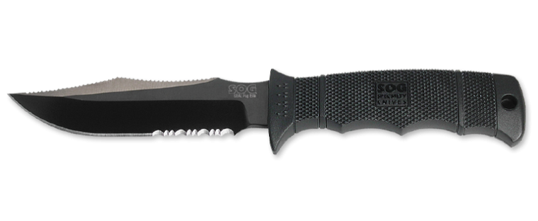 SOG® SEAL Pup Elite Hardcased Black TiNi / Clip Point / Partially Serrated - Kydex Sheath