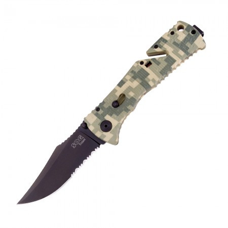 SOG® Trident Hardcased Black TiNi / Clip Point / Partially Serrated - DIGI GREEN CAMO