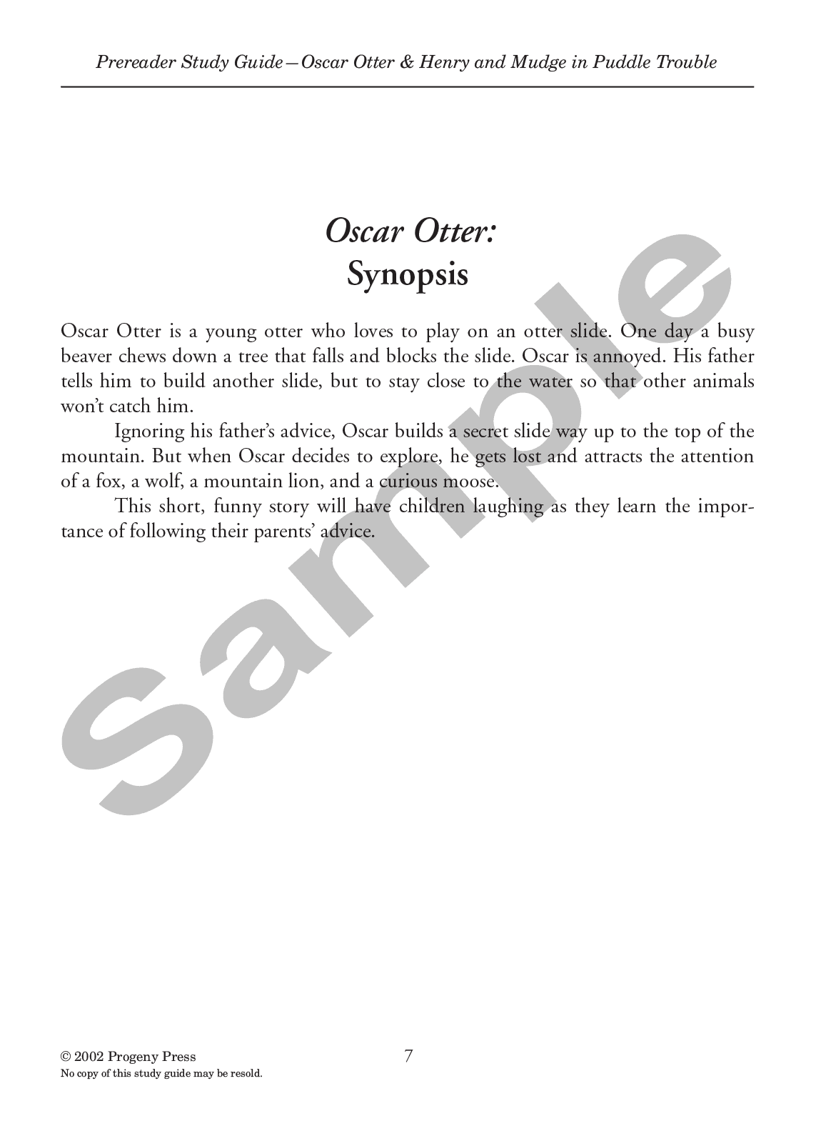 Prereader: Oscar Otter and Henry & Mudge | Progeny Press Literature