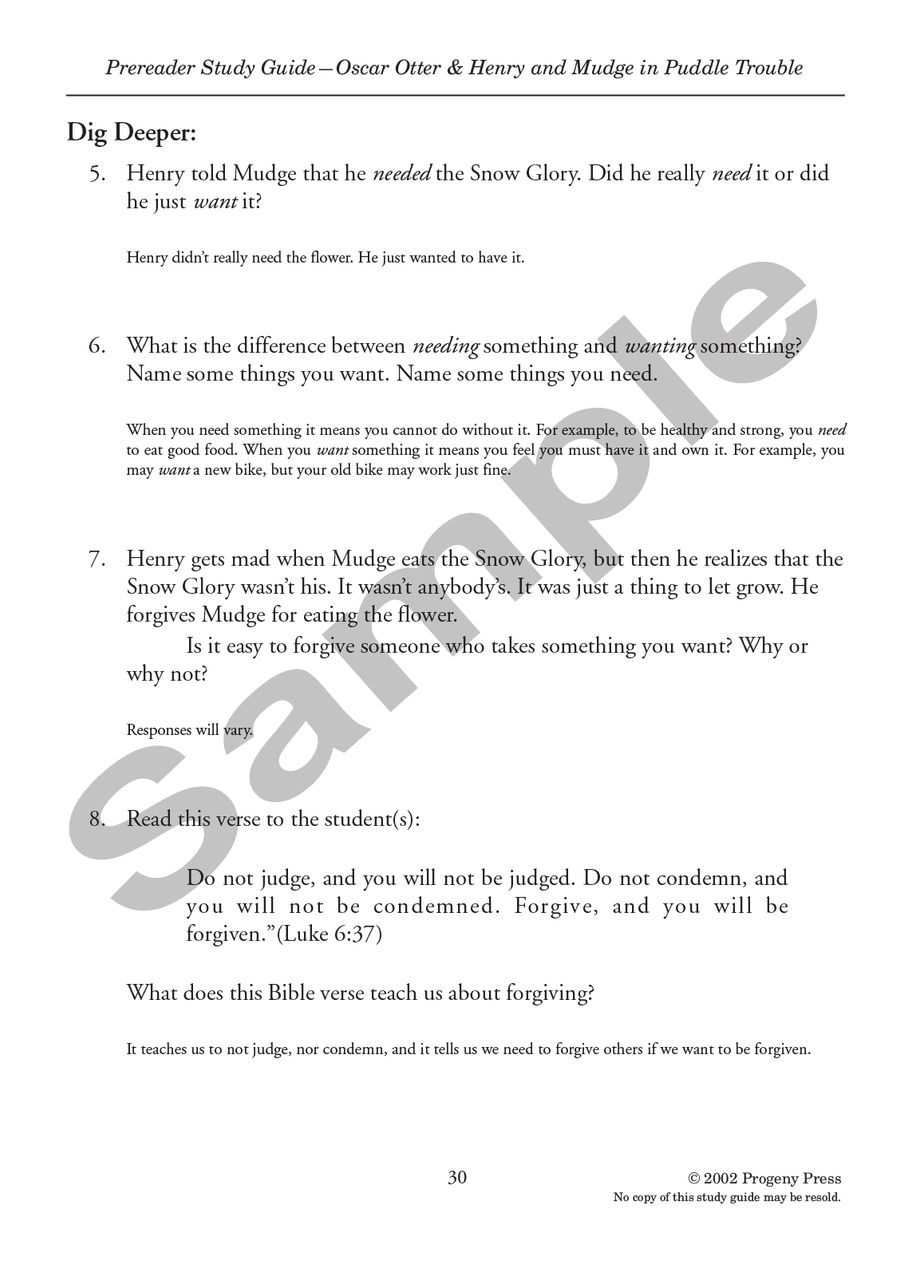 Prereader Study Guide Oscar Otter And Henry Amp Mudge In Puddle Trouble Study Guide