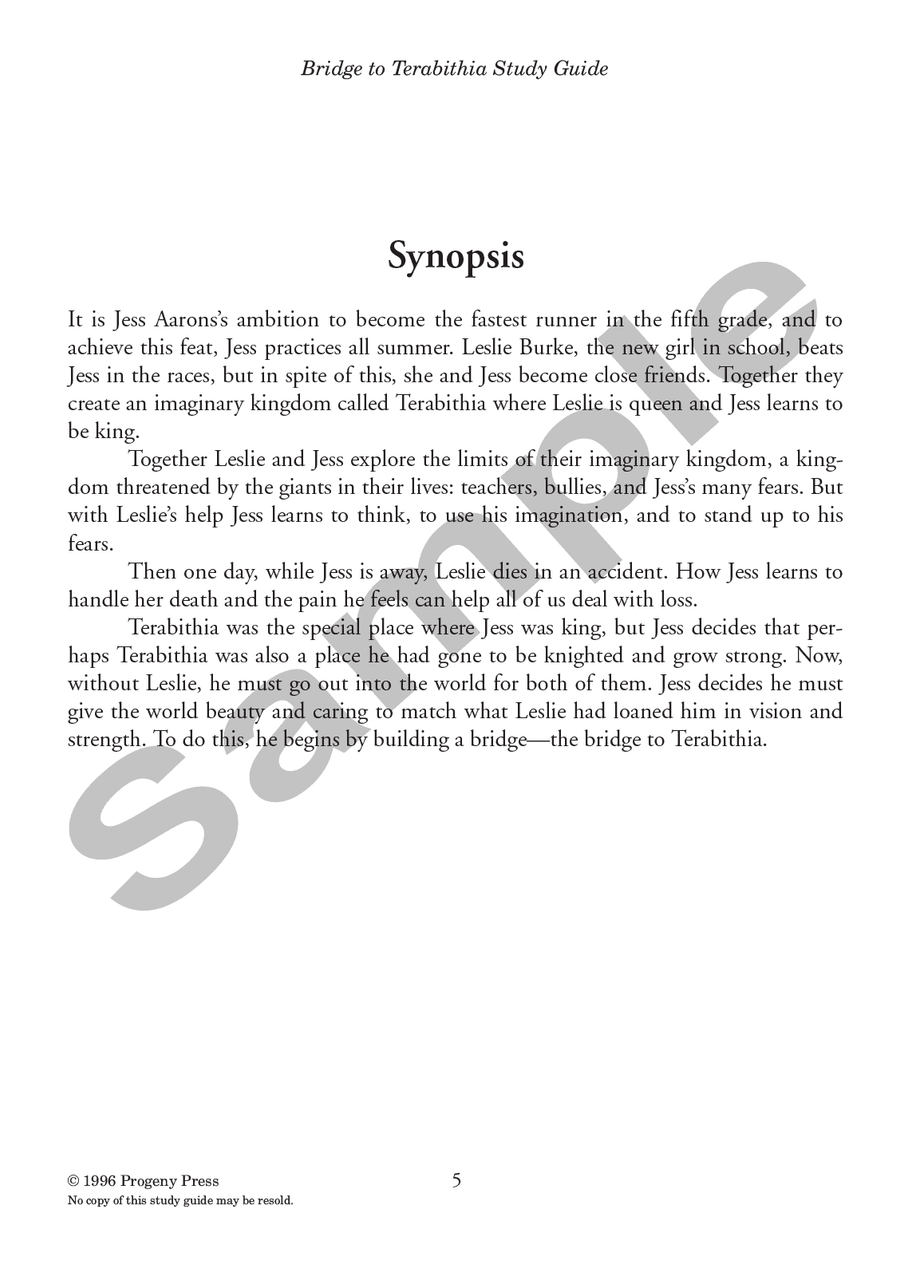 Bridge to Terabithia Study Guide Progeny Press Literature Curriculum