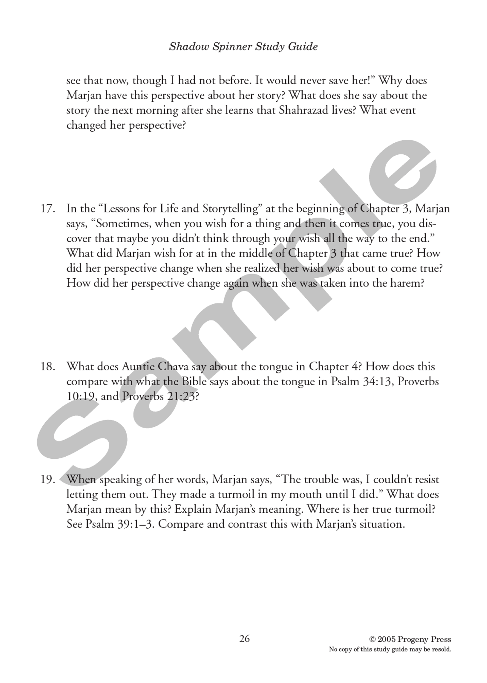 Shadow Spinner Study Guide Progeny Press Literature Curriculum