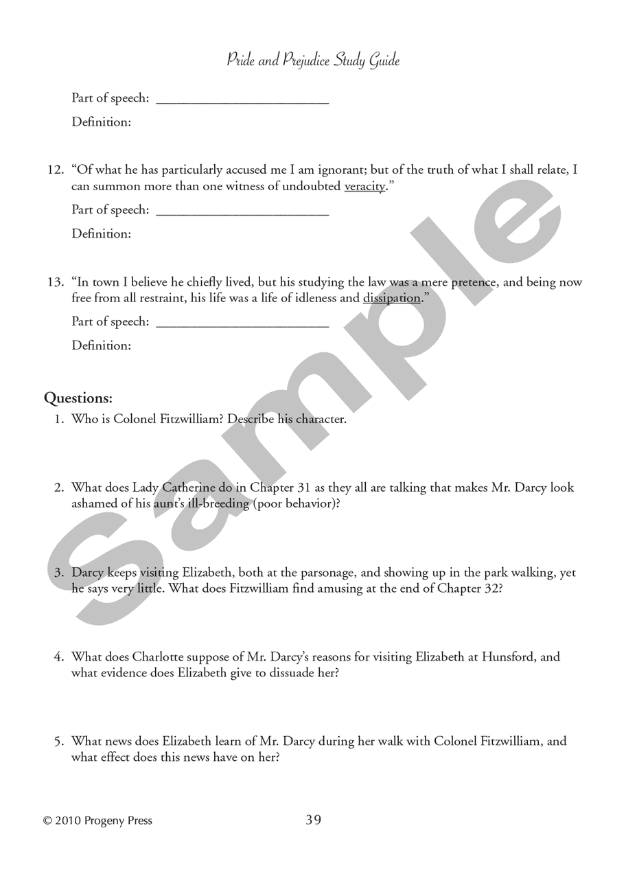 Pride and Prejudice Study Guide Progeny Press Literature Curriculum