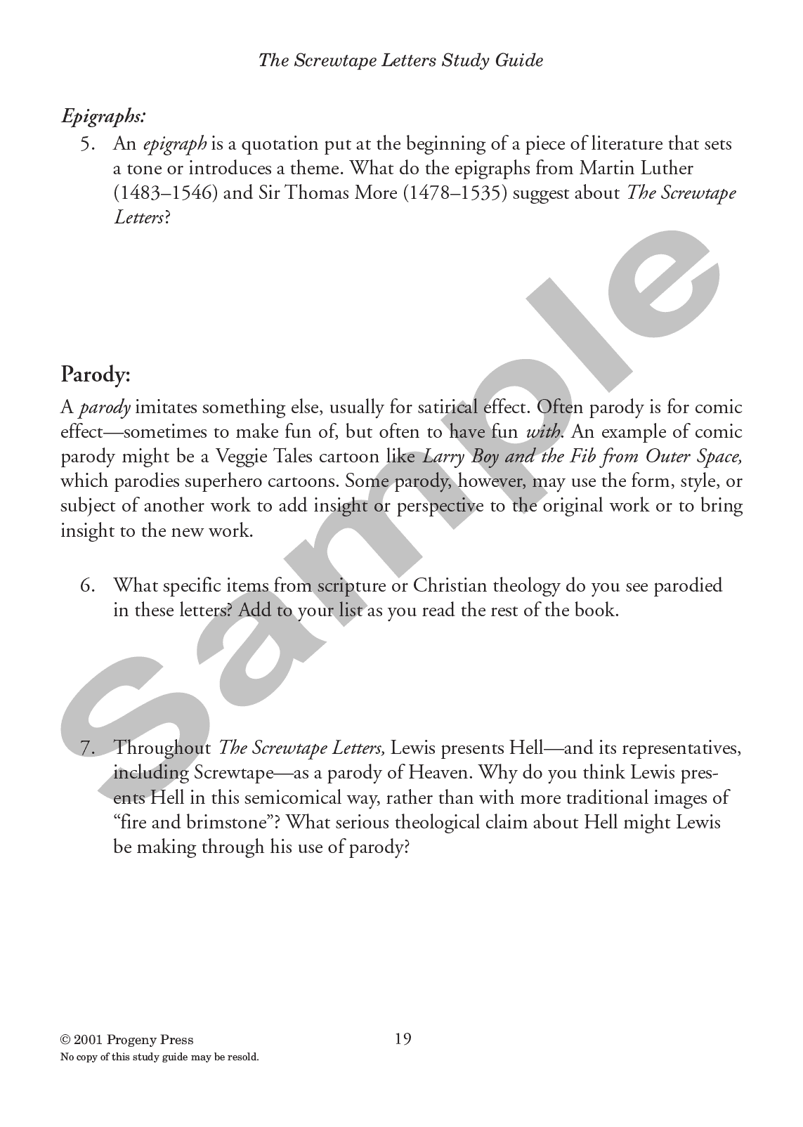 The Screwtape Letters Download PDF Progeny Press Literature Curriculum