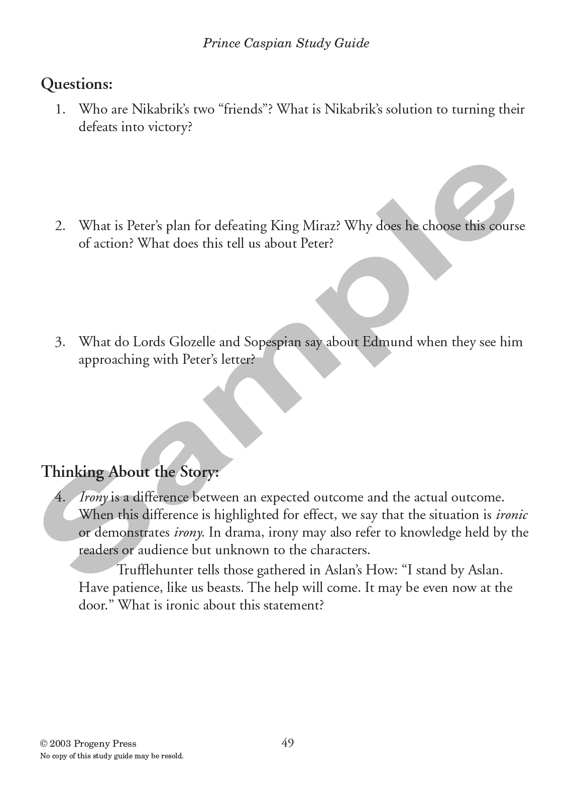 Prince Caspian Study Guide | Progeny Press Literature Curriculum