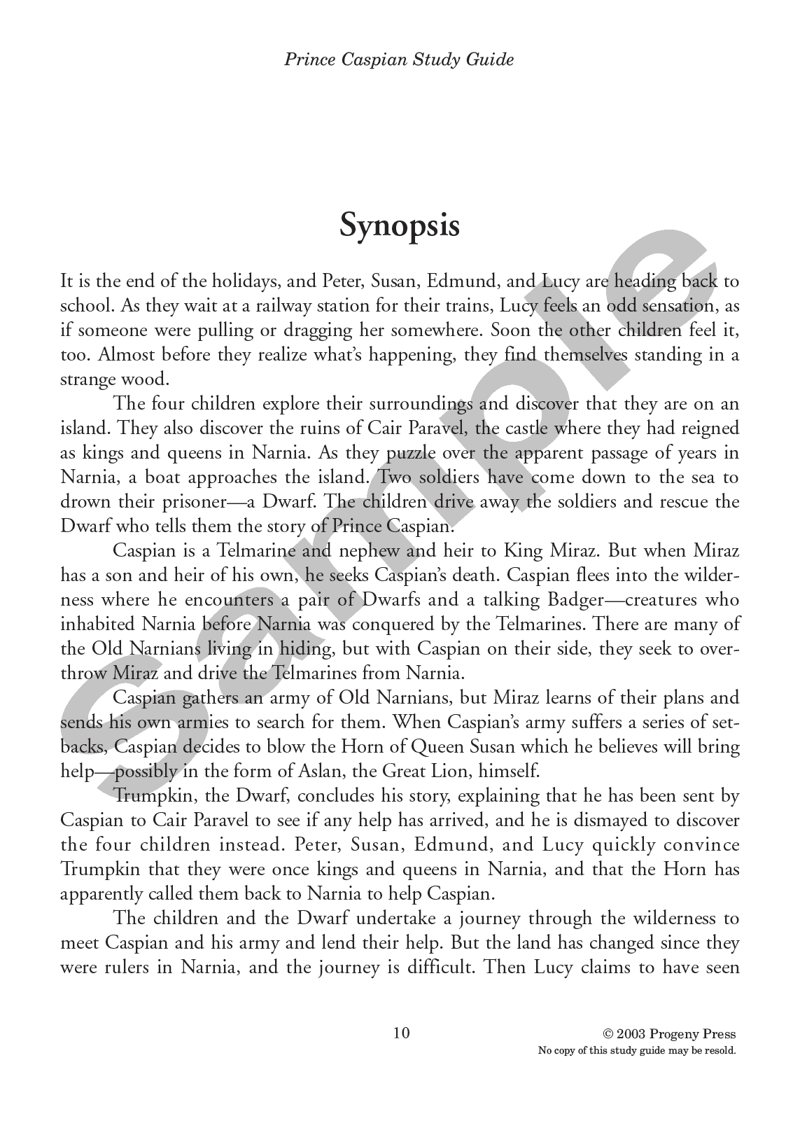 Prince Caspian Study Guide | Progeny Press Literature Curriculum
