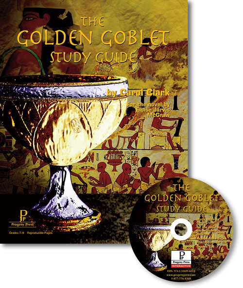 The Golden Goblet Study Guide cover and cd. Progeny Press unit lesson plans for literature and reading. Novel study includes reproducible teacher ELA curriculum, hands on ideas, projects, worksheets, comprehension questions, and activities.
