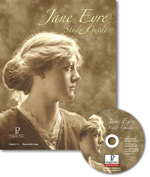 Jane Eyre Christian Study Guide cover and cd. Progeny Press unit lesson plans for literature and reading. Novel study includes reproducible teacher ELA curriculum, hands on ideas, projects, worksheets, comprehension questions, and activities.