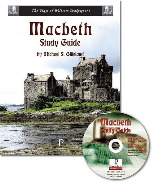 Macbeth Christian Study Guide cover and cd. Progeny Press unit lesson plans for literature and reading. Novel study includes reproducible teacher ELA curriculum, hands on ideas, projects, worksheets, comprehension questions, and activities.