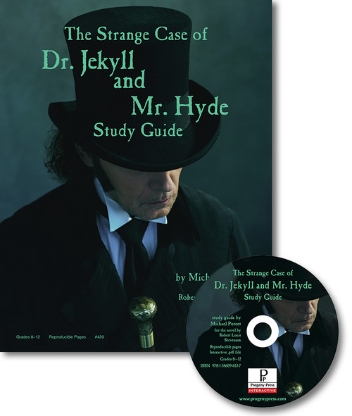 The Strange Case of Dr. Jekyll and Mr. Hyde Christian Study Guide cover and cd. Progeny Press unit lesson plans for literature and reading. Novel study includes reproducible teacher ELA curriculum, hands on ideas, projects, worksheets, comprehension questions, and activities.