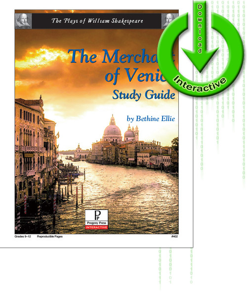 The Merchant of Venice Christian Study Guide PDF download cover. Progeny Press unit lesson plans for literature and reading. PDF novel study includes reproducible teacher ELA curriculum, hands on ideas, projects, worksheets, comprehension questions, and activities.