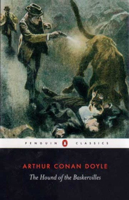 Hound of the Baskervilles by Sir Arthur Conan Doyle. Book, novel cover art.