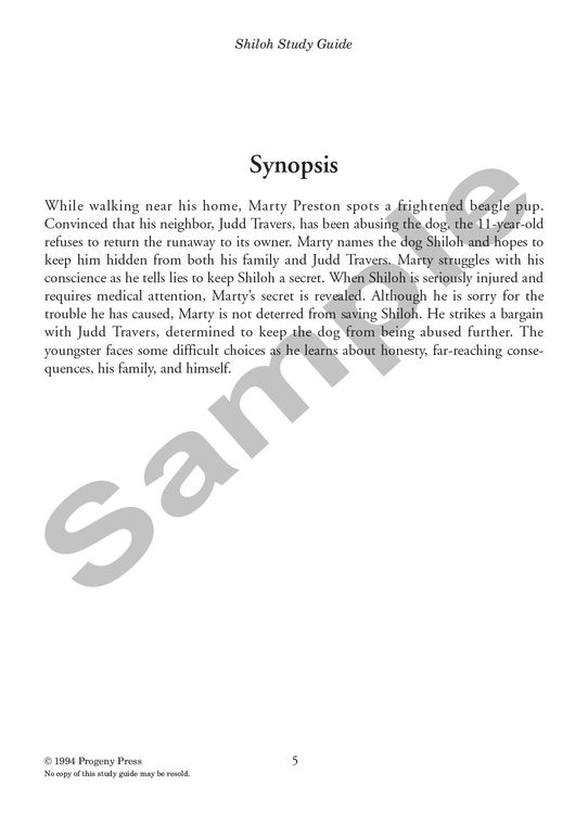 Shiloh Study Guide Progeny Press Literature Curriculum