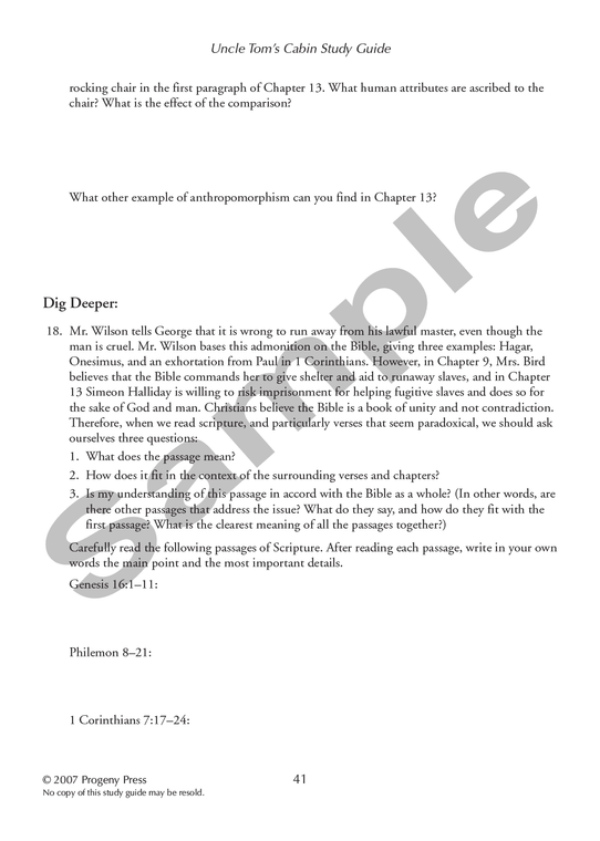 Uncle Tom's Cabin Study Guide Progeny Press Literature Curriculum