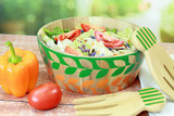 Salad Bowl with Painted Leaves