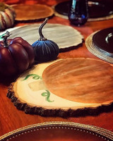 Painted Wood Slice Pumpkin Chargers
