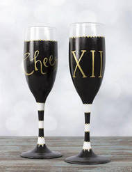 Fancy Black-n-Gold Painted Champagne Flutes