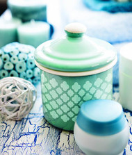 Quatrefoil Stenciled Ceramic Canister with Lid