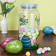 Blue Upcycled Easter Candy Jar with Eggs and Birds