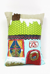 Christmas House Mixed Media Pillow