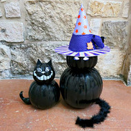 Black Pumpkin Cats with Witch's Hat