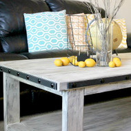 Chalky Finish Faux Metal Rustic Coffee Table