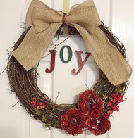 "Joy" Wreath with Floral Accents