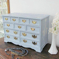 Vintage Stenciled Jewelry Box with Gold Handles