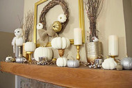 Elegant Gold and White Pumpkins and Stands