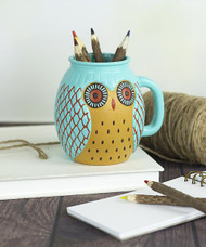 Painted Turquoise Owl Mug