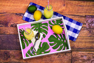 Trendy Tropical Leaf Pink Tray