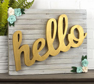 "Hello" Metallic Sign with Flowers