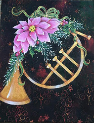 Horn and Poinsettia Christmas Batik Canvas