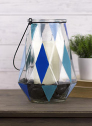 Geometric Blue Glass Lantern