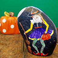 The Witch Is In Painted Halloween Rock