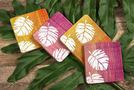 Color Stained Coaster Set with Stenciled Leaves