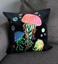 Neon Jellyfish Velvet Pillow