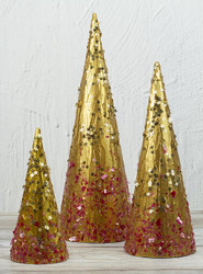 Glimmering Gold Cone Tree Trio