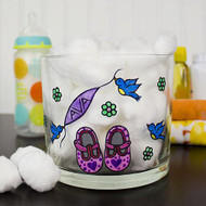 Baby Shoes and Birds Glass Container