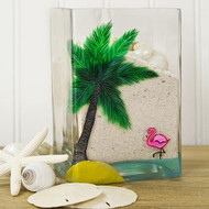 Flamingo and Palm Tree Glass Vase