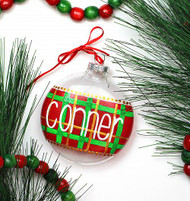 Personalized Plaid Glass Ornament