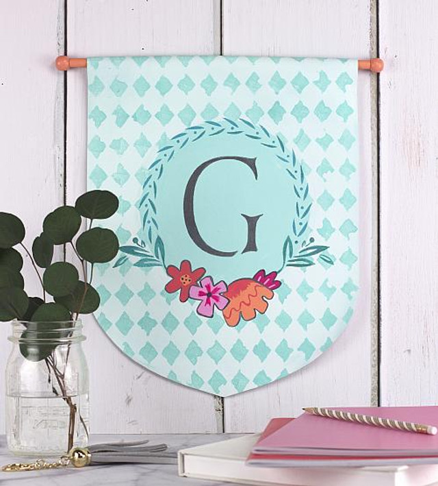 Stenciled Initial Banner with Flowers