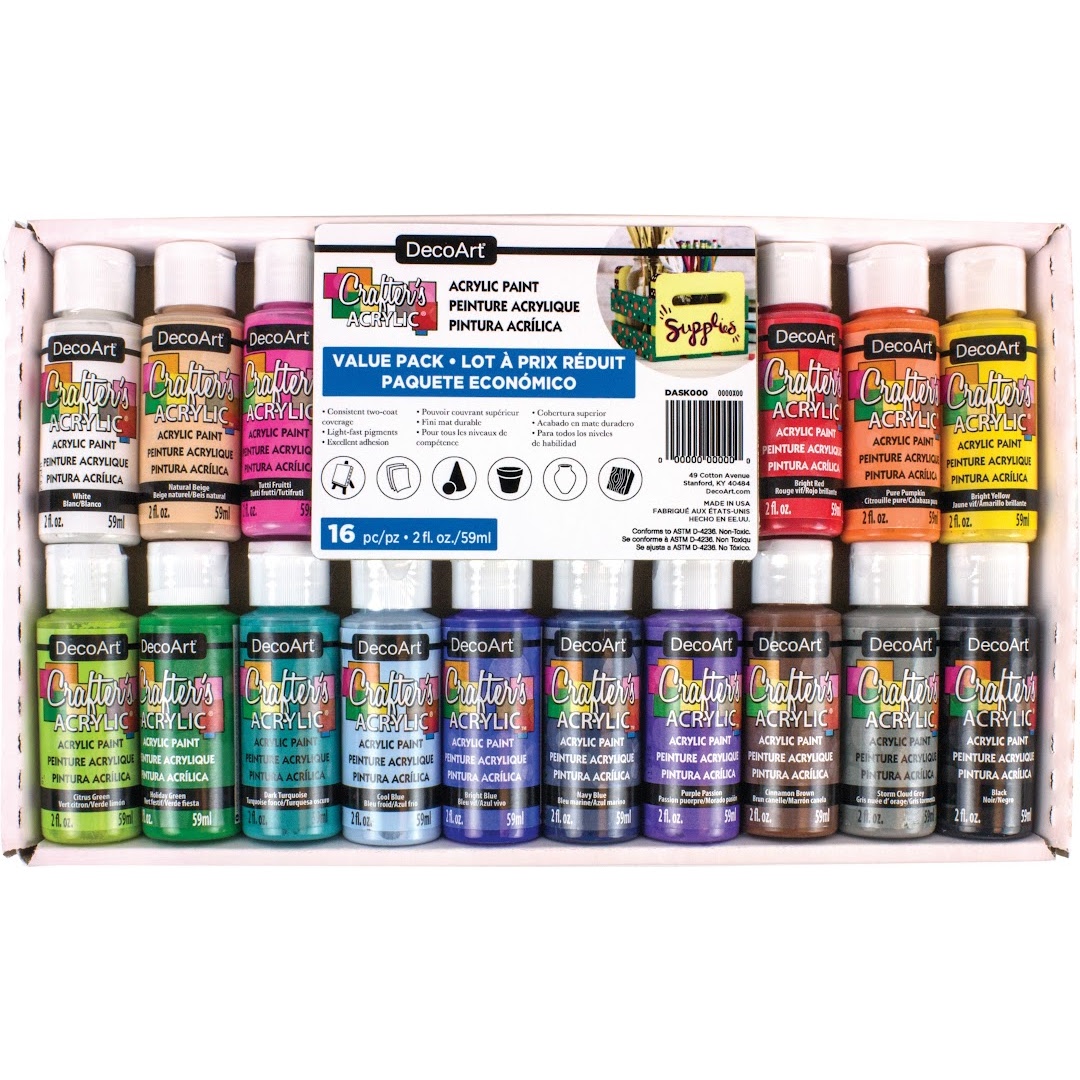 DecoArt 2 oz. 12-Color Acrylic Craft Paint Set DASK353-B - The Home Depot