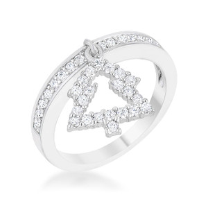 Christmas Tree 0.3ct CZ Rhodium Holiday Charm Ring R599-R08553R-C01