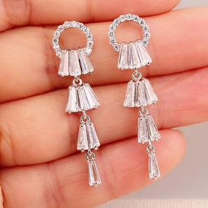 Style: Silver - Kayli Chandelier Earrings With Slender Crystal Baguettes K290-5971254935587