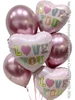 Love You Patch Balloon Bouquet - Three heart shaped foil balloons printed with love you and three matching light pink metallic finish latex balloons.
