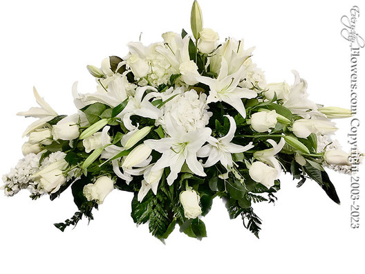 White Casket Spray Funeral Flowers