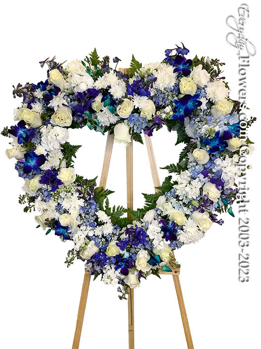 Blue & White Open Heart Wreath by Everyday Flowers, Orange County, CA