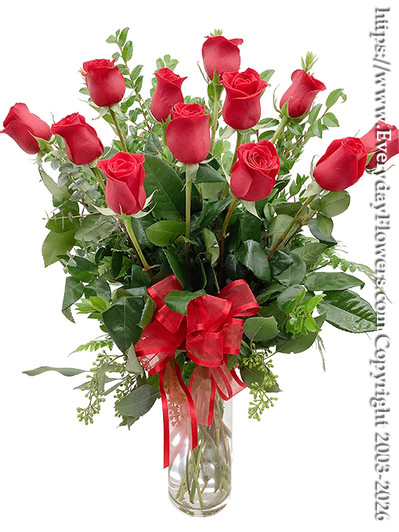 Dozen Valentines Roses Red With Vase