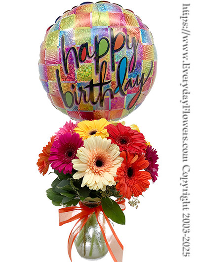 Birthday Daisies with Birthday Balloon